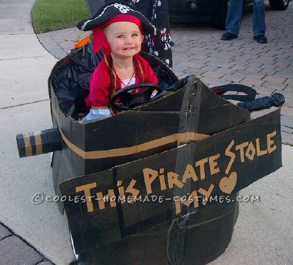 Homemade Toddler Pirate Costume with Pirate Ship Buggy