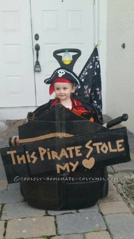 Homemade Toddler Pirate Costume with Pirate Ship Buggy