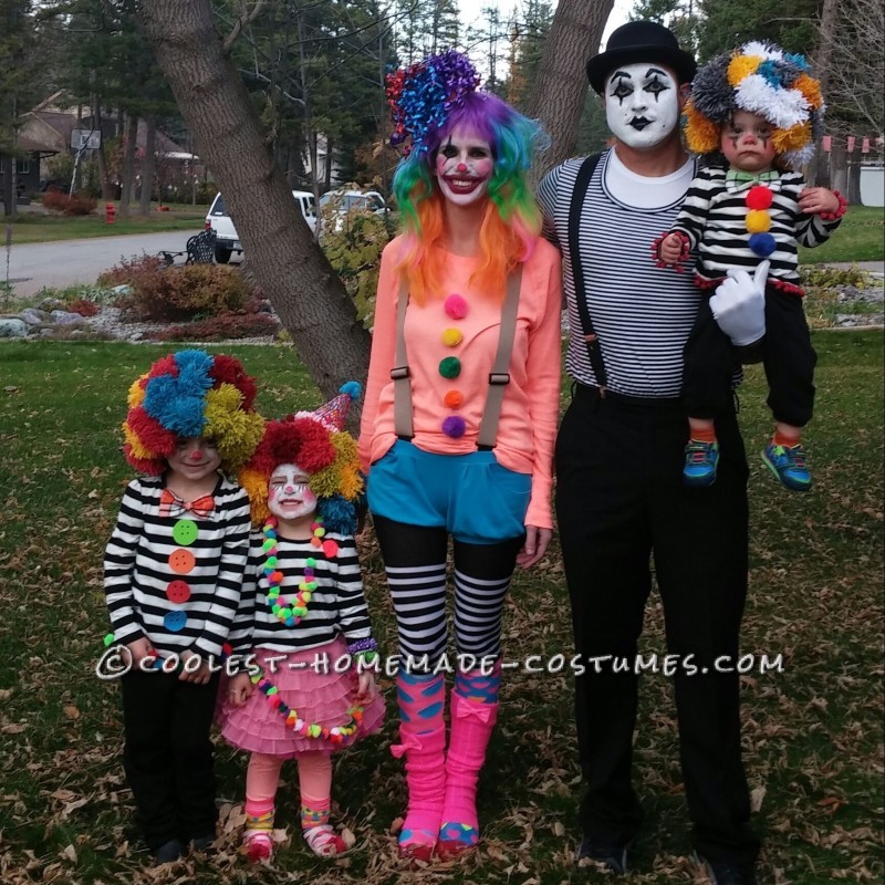 Homemade Clown and Mime Family Costumes