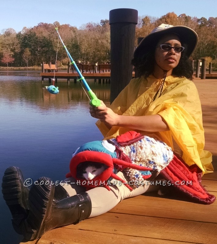 Fisherwoman and catfish at a lake