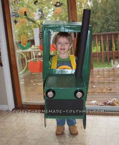 Cute and Homemade Farmer in a John Deere Tractor Costume