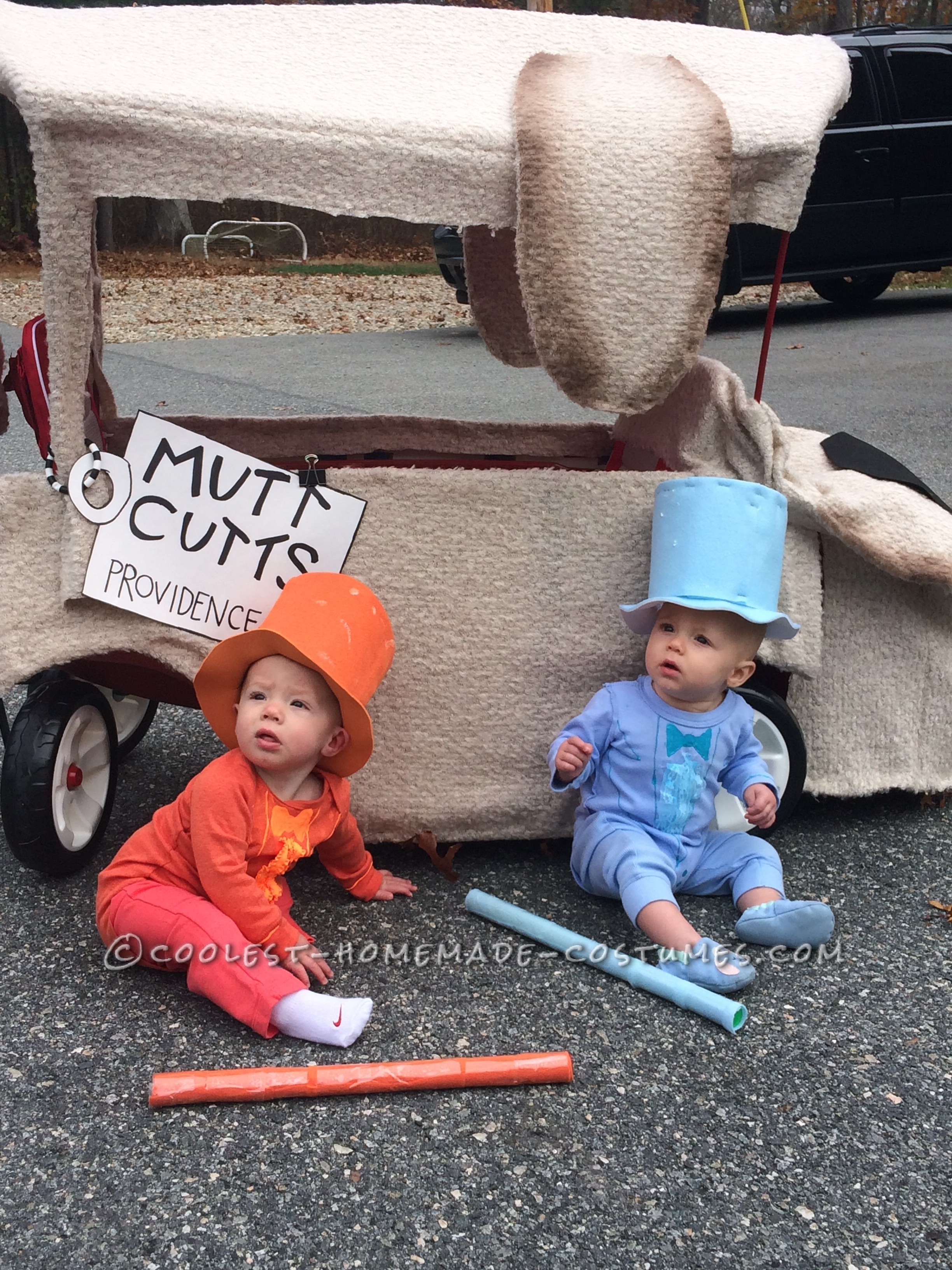 Harry and Lloyd Twin Girls Costumes Ride in a Sheepdog