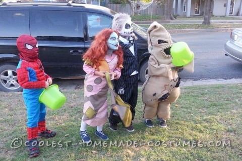 Coolest Oogie Boogie Costume with Jack and Sally from Nightmare Before Christmas