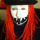 Creepy DIY Costume with orange Hair and Wicked Face