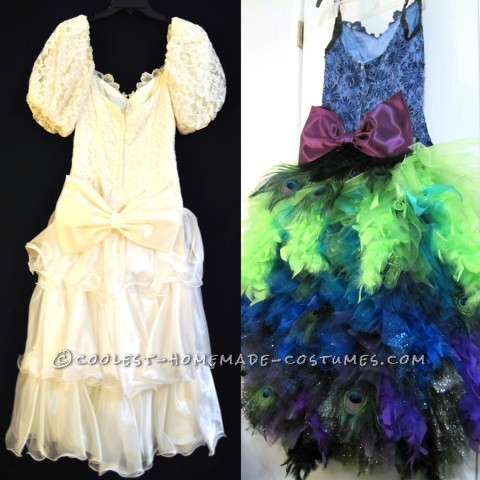 Wedding Dress Turned to Colorful Peacock Costume