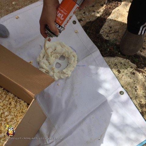 Adding the foam to the Popcorn Costume headpiece