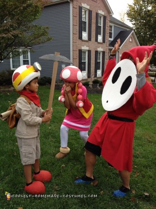 Cool Mario Brothers Costumes: Captain Toad, Toadette and Shy Guy