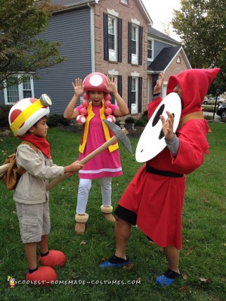 Cool Mario Brothers Costumes: Captain Toad, Toadette and Shy Guy