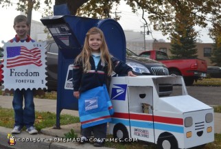 Cool Mail Carrier and Postage Stamp Couple Costume