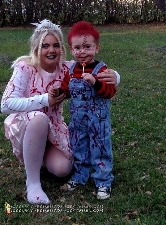 Simple Yet Scary Chucky and His Bride Mother and Son Costumes