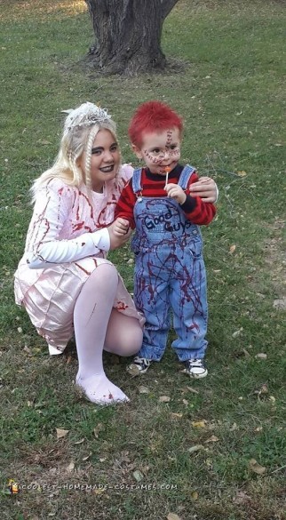 Simple Yet Scary Chucky and His Bride Mother and Son Costumes