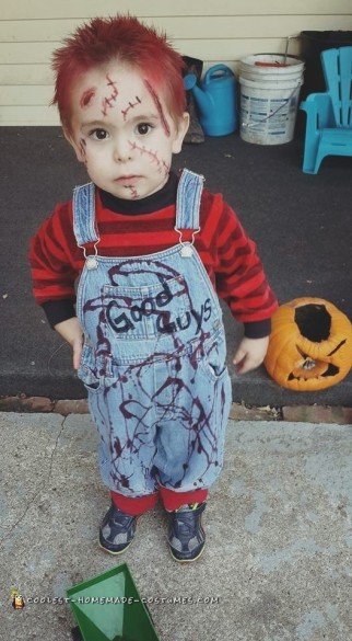 Simple Yet Scary Chucky and His Bride Mother and Son Costumes