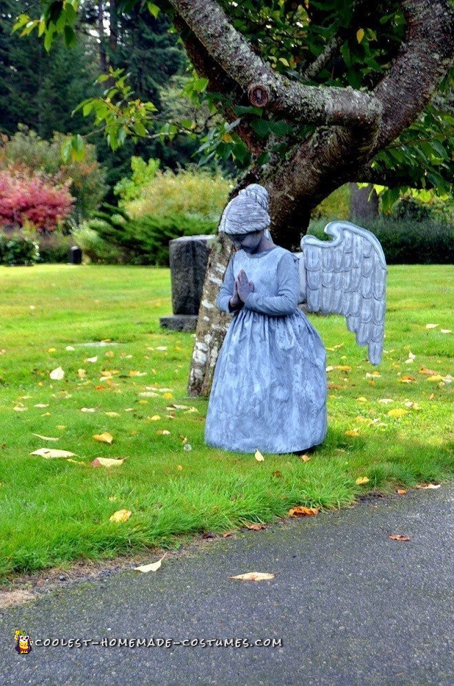 Super Creepy Stone Angel Statue Costume for a Little Girl