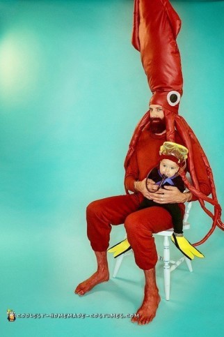 Life Aquatic Family with Jacques Cousteau Baby Scuba, Ocean Mom and Giant Squid Dad