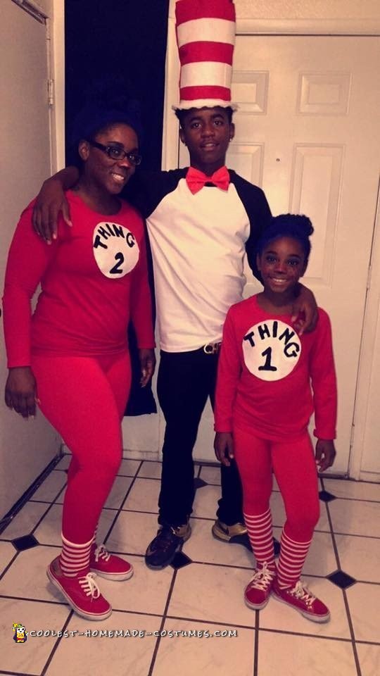 Mom, Daughter and Son Cat in the Hat Family Costumes