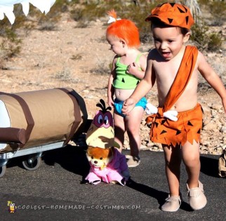 Real Life Pebbles and Bamm Bamm with Working Flintstones Car