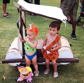Real Life Pebbles and Bamm Bamm with Working Flintstones Car