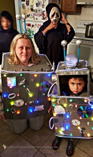 Mom and Son Cardboard Robot Costumes