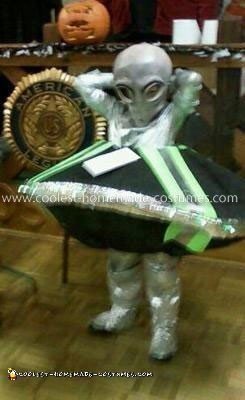 Homemade Alien in His Flying Spaceship Costume