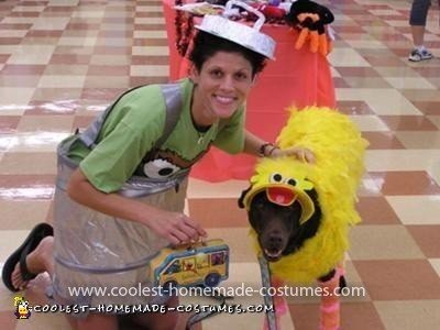 Homemade Big Bird Dog and Oscar the Grouch Handler Costume