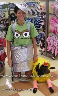 Homemade Big Bird Dog and Oscar the Grouch Handler Costume