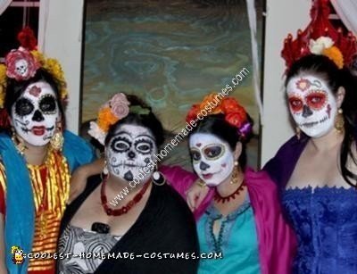 Homemade DIY Mexican Sugar Skull Dia de los Muertos Inspired Group Halloween Costume