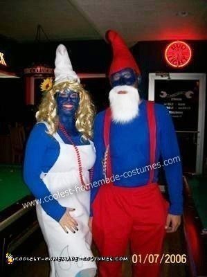 Homemade Papa Smurf and Smurffette Halloween Couple Costume Ideas