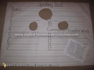 Coolest FAILED Spelling Test Costume - Costume before Spelling test words written in by my son