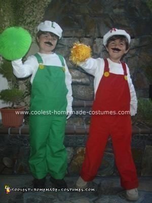 Homemade Fire Mario and Fire Luigi Halloween Costumes