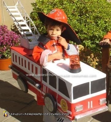 Homemade Fireman and Firetruck Costume