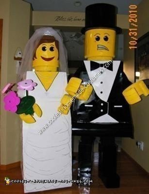Homemade Bride and Groom Lego Halloween Couple Costume Idea