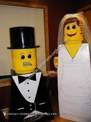Homemade Bride and Groom Lego Halloween Couple Costume Idea