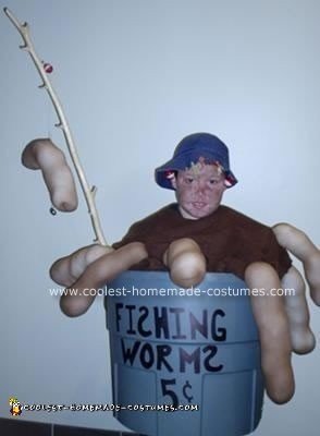 Homemade Bucket of Fishing Worms Costume