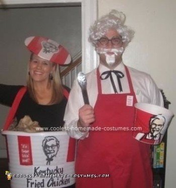 Coolest Homemade Colonel Sanders and KFC Chicken Bucket Couple Costume
