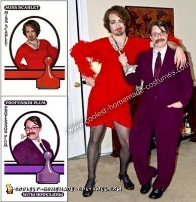 Homemade Cross Dressing Professor Plum and Miss Scarlet Couple Costume