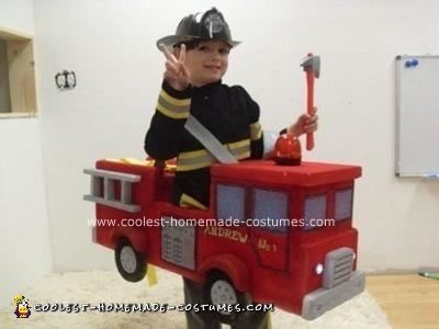 Homemade Fireman and Fire Truck Halloween Costume