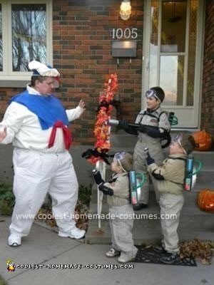 Homemade Ghostbusters and StayPuft Marshmallow Man Costumes