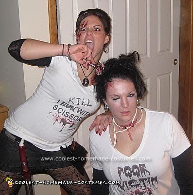 Homemade Killer Hair Stylist And Victim Couple Halloween Costume Idea