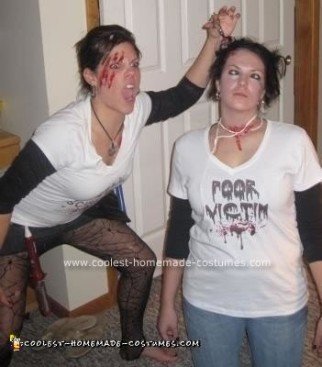 Homemade Killer Hair Stylist And Victim Couple Halloween Costume Idea