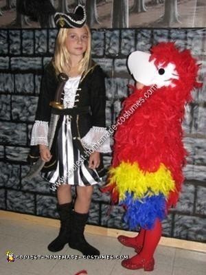 Homemade Lady Buccaneer Pirate with her Parrot Couple Costume