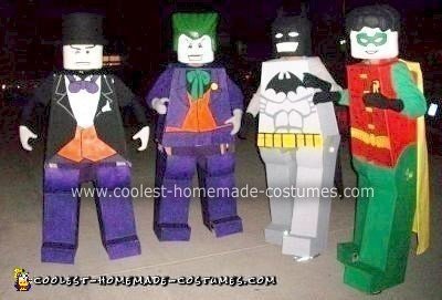 Homemade Lego Batman, Robin, Joker and Penguin Costumes