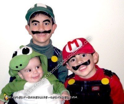 Homemade Mario, Luigi, and Yoshi Family Costume