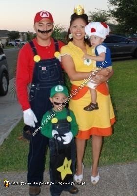 Homemade Mario, Luigi, Toad and Princess Daisy Group Costume