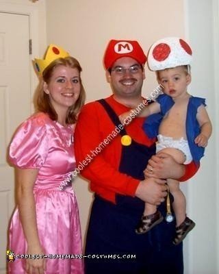 Homemade Mario, Peach and Toad Family Costume