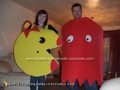 Homemade Ms. Pac Man and Blinky the Ghost Couple Costume