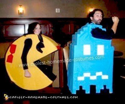 Homemade Ms. Pacman Chasing Blue Ghost Costumes