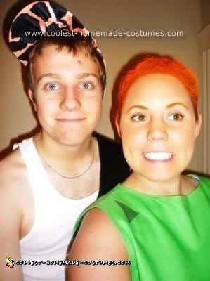 Homemade Pebbles and Bam Bam Couple Halloween Costume