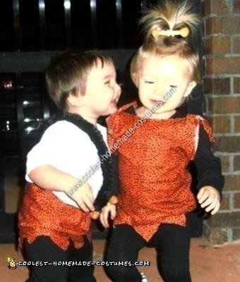 Homemade Pebbles and Bam Bam Toddler Costume Ideas