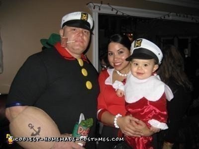 Homemade Popeye, Olive Oyl and Sweet Pea Family Costume