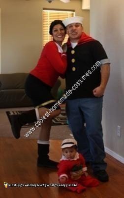 Homemade Popeye, Olive Oyl, and Sweet Pea Group Costume Ideas